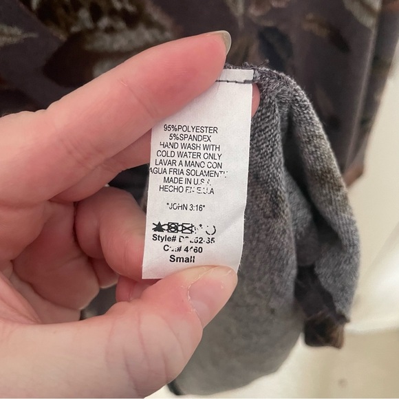 Jardin by Macris Tunic Sweater Dress S Feather Print Pockets Brown Flare Swing - Picture 8 of 8